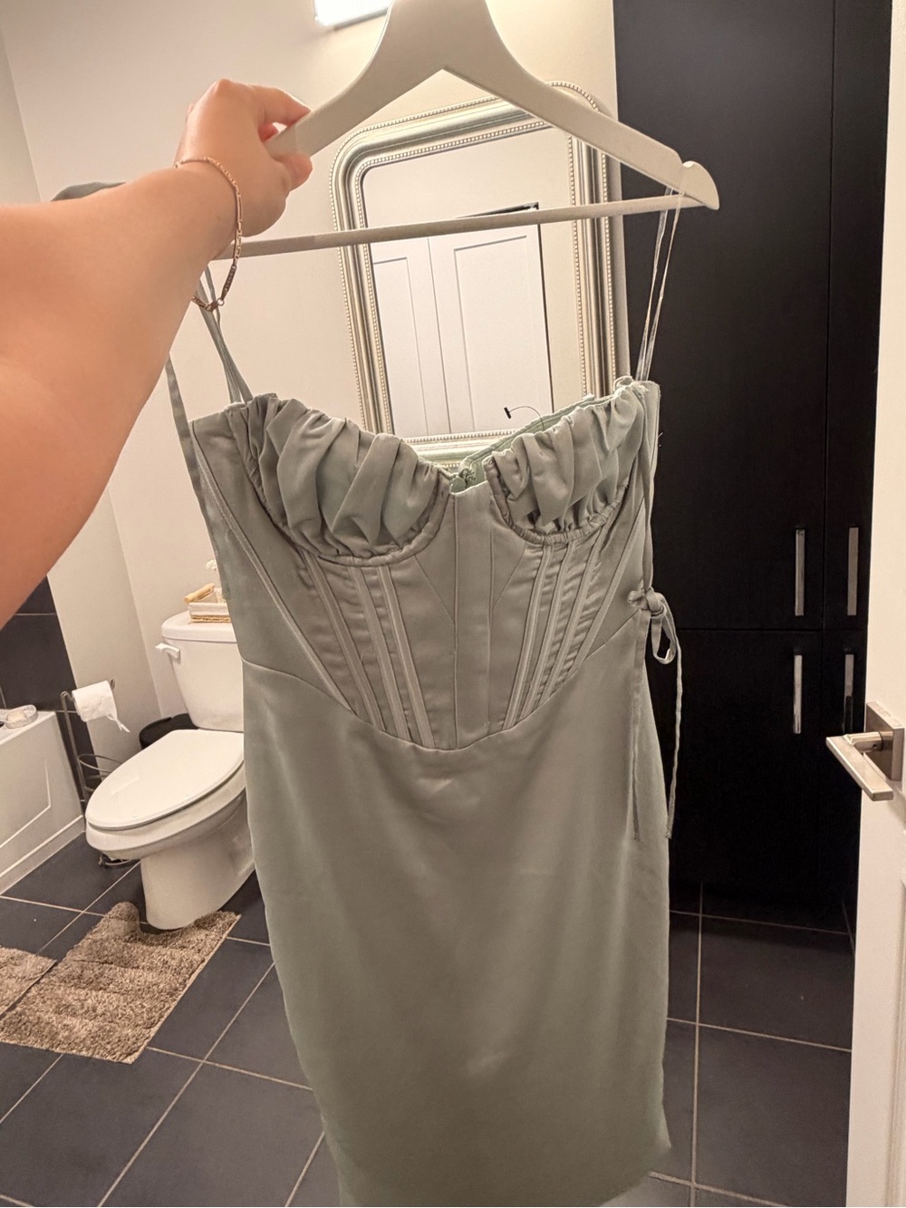 Corset Satin Bustier Midi Dress in Sage green - Picture 5 of 5